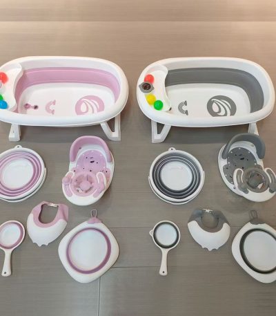 baby bath tub set pink & gray